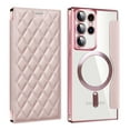 thumbnail image 1 of ShellTech for Samsung Galaxy S24 Ultra Magnetic Case,[Compatible with MagSafe] Full Protective Flip Folio Wallet Case with RFID Blocking Card Slot Quilted Leather Phone Case,Pink, 1 of 10