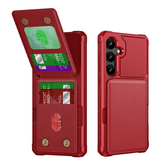 ShellTech for Samsung Galaxy S25 Plus Wallet Case with 4 Card Holder Shockproof Anti Drop PU Leather RFID Blocking Cover Double Magnetic Clasp Credit Card Slots Purse Kickstand,Red