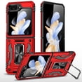 thumbnail image 1 of ShellTech for Samsung Galaxy Z Flip 6 Case, Heavy Duty Military Grade Drop Resistant Z Flip 6 Metal Phone Case with Sliding Camera Cover & Kickstand Magnetic Car Holder,Red, 1 of 9