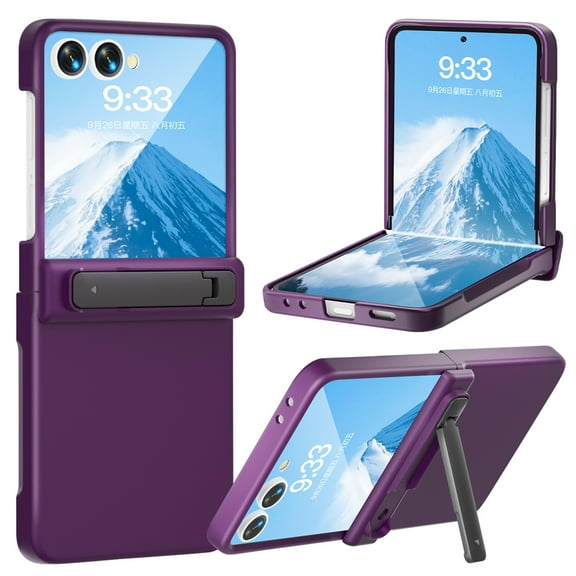 ShellTech for Samsung Galaxy Z Flip 7(2025) Slim Hard PC Case,with KickStand Hinge Cover Full Body Shockproof Protection Lightweight Cover Built-in Tempered Glass Screen Protector,Darkpurple