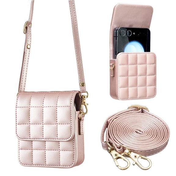 ShellTech for Samsung Galaxy Z Flip 7 Faux PU Leather Wallet Case, Cute Luxury Business Leather Card Slot Card Package Phone C,ase with Lanyard Anti-Fall Protector for Galaxy Z Flip 7,Rosegold