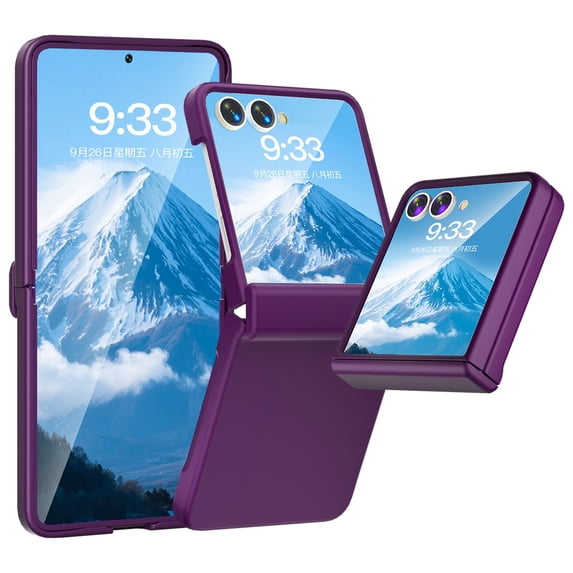 ShellTech for Samsung Galaxy Z Flip 7 Hard PC Slim Case with Built-in Tempered Glass Screen Protector, Hinge Protection, Wireless Charging Support, Lightweight Shockproof PC Cover,Darkpurple