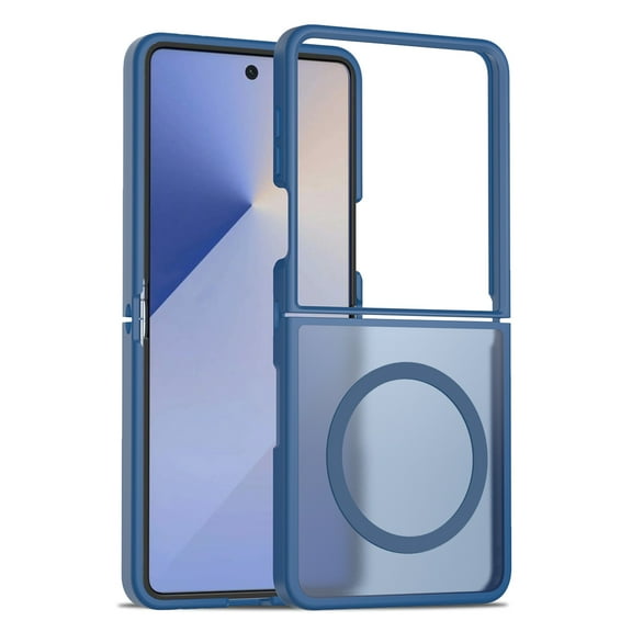 ShellTech for Samsung Galaxy Z Flip 7 Magetic Hybrid Case Compatible with MagSafe Slim Thin Hard PC Translucent Frosted Rugged Drop-Proof Shockproof Protective Cover,Blue