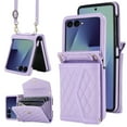 thumbnail image 1 of ShellTech for Samsung Galaxy Z Flip 7 PU Leather Flip Case with Wrist Strap, RFID Blocking PU Leather Crossbody Wallet Phone Case with Card Slot Cash Pocket Kickstand Case Cover,Lightpurple, 1 of 9