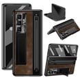 thumbnail image 1 of ShellTech for Samsung Galaxy Z Fold 7 Leather Hard PC Plating Case with Pen Holder & Slim Stylus, with Kickstand, Hinge Protection, Screen Protector, Retro Leather Protective Cover,Coffee, 1 of 7