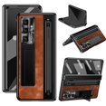 thumbnail image 1 of ShellTech for Samsung Galaxy Z Fold 7 Leather Hard PC Plating Case with Pen Holder & Slim Stylus, with Kickstand, Hinge Protection, Screen Protector, Retro Leather Protective Cover,Brown, 1 of 7