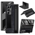 thumbnail image 1 of ShellTech for Samsung Galaxy Z Fold 7 Leather Hard PC Plating Case with Pen Holder & Slim Stylus, with Kickstand, Hinge Protection, Screen Protector, Retro Leather Protective Cover,Black, 1 of 7