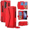 thumbnail image 1 of ShellTech for Samsung Galaxy Z Fold 7 Leather Wallet Case Cover with RFID Blocking Credit Card Holder Slot Shoulder Crossbody Strap TPU Stand Wrist Rope Flip Stand Cover,Red, 1 of 8