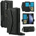 thumbnail image 1 of ShellTech for Samsung Galaxy Z Fold 7 Leather Wallet Case Cover with RFID Blocking Credit Card Holder Slot Shoulder Crossbody Strap TPU Stand Wrist Rope Flip Stand Cover,Black, 1 of 8