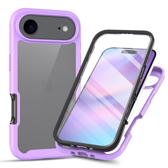 ShellTech Shock-Absorbent Case for iPhone Air, Hybrid TPU Front Frame PC Clear Back Full-Body Protection with Built-in Screen Protector, Slim Dustproof Anti-Scratch Protective Phone Cover,Purple