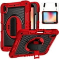 thumbnail image 1 of ShellTech Shoulder Strap Kids Case for iPad 10th Generation,Heavy Duty Rugged Case with 360 Rotating Kickstand & Handle Strap Protective Shell with Pen Holder Cover for iPad 10th Gen,Red+Black, 1 of 9