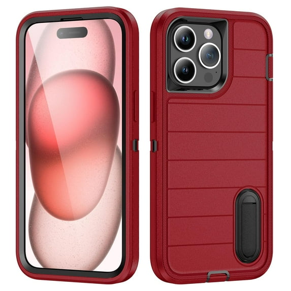 ShellTech Stand Case for iPhone 14 Pro Max,Shockproof 3-Layer Protection Case Military Grade Protective Kickstand Back Cover,Red+Black