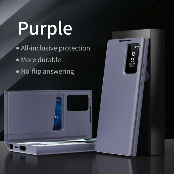 ShellTech Wallet Case for Samsung Galaxy S25 Ultra,Window View Card Holder Slot Leather Smart Case Shockproof No-flip Answering Cover for Galaxy S25 Ultra,Purple