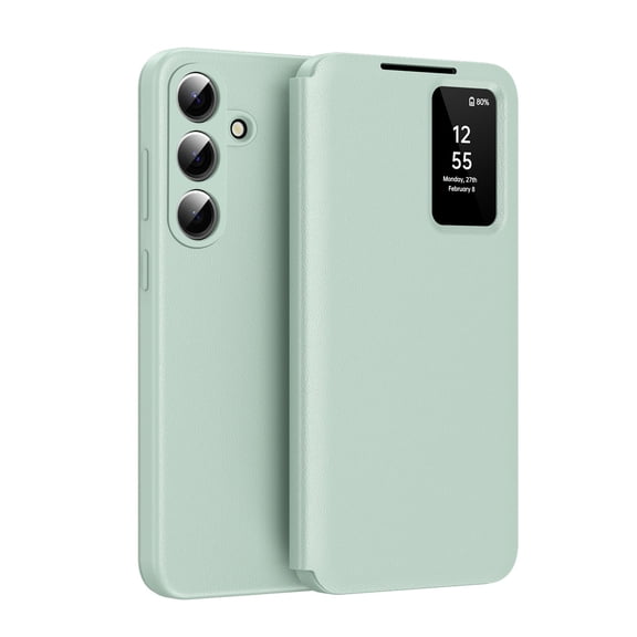 ShellTech Wallet Case for Samsung Galaxy S26+,Window View Card Holder Slot Leather Smart Case Shockproof No-flip Answering Cover,Green