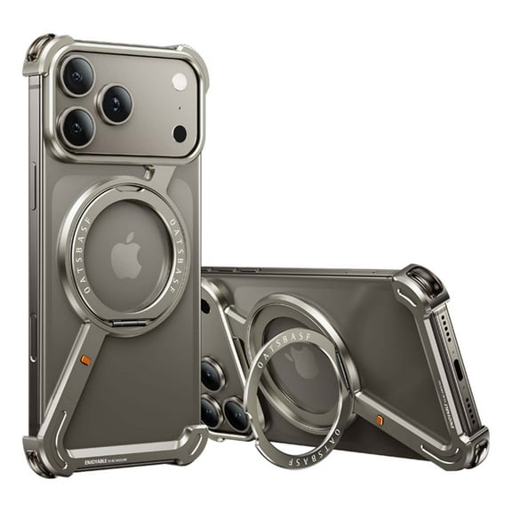 ShellTech Z Case for iPhone 16 Pro Max Frameless, with Magsafe Kickstand Magnetic Stand, Minimalist Rimless Bezel Less Metal Slim Hard Shockproof Ultra Thin Case with Ring Holder,Titanium