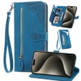 thumbnail image 1 of ShellTech Zipper Wallet Case for iPhone 12 mini,Magnetic Closure Leather Card Slots Wallet Case Shockproof TPU Kickstand Cover with Lanyard,Blue, 1 of 7