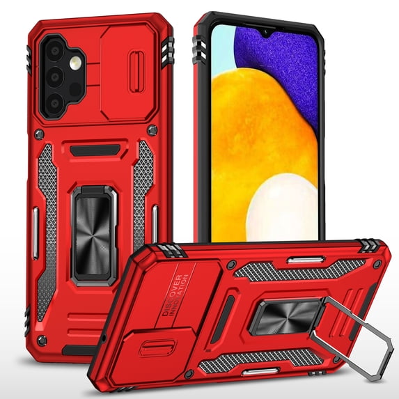 ShellTech for A13 5G Samsung Galaxy Phone Case,Military-Grade Sliding Camera Protector Case with Magnetic Ring Holder Kickstand,Red