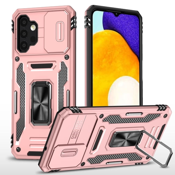 ShellTech for A13 5G Samsung Galaxy Phone Case,Military-Grade Sliding Camera Protector Case with Magnetic Ring Holder Kickstand,Rosegold