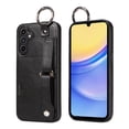 thumbnail image 1 of ShellTech for Ring Holder Samsung Galaxy A15 Case , Shockproof Leather Hand Strap Kickstand Card Slot Case TPU Back Cover for Galaxy A15,Black, 1 of 9