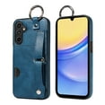 thumbnail image 1 of ShellTech for Ring Holder Samsung Galaxy A15 Case , Shockproof Leather Hand Strap Kickstand Card Slot Case TPU Back Cover for Galaxy A15,Blue, 1 of 9