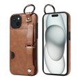thumbnail image 1 of ShellTech for Ring Holder iPhone 15 Case , Shockproof Leather Hand Strap Kickstand Card Slot Case TPU Back Cover for iPhone 15,Brown, 1 of 9