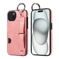 thumbnail image 1 of ShellTech for Ring Holder iPhone 15 Case , Shockproof Leather Hand Strap Kickstand Card Slot Case TPU Back Cover for iPhone 15,Pink, 1 of 9