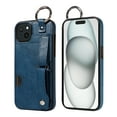 thumbnail image 1 of ShellTech for Ring Holder iPhone 15 Plus Case , Shockproof Leather Hand Strap Kickstand Card Slot Case TPU Back Cover for iPhone 15 Plus,Blue, 1 of 9