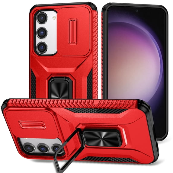 ShellTech for Samsung Galaxy S23 Magnetic Phone Case,with Camera Cover & Kickstand Military Grade Shockproof Case for Galaxy S23,Red