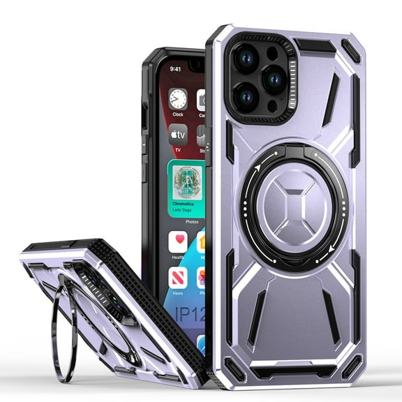 ShellTech for iPhone 12 Pro Max case Compatibe with MagSafe and a 360-degree rotatable ring stand feature
,Purple