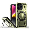 thumbnail image 1 of ShellTech for iPhone 13 Pro is a rugged shock-absorbing case with a ring stand and a metal plate for magnetic car mounts,Green, 1 of 7