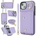 thumbnail image 1 of ShellTech for iPhone 14 Plus Wallet Case with Cross Body Chain,Zipper Case Cover with Coin Pocket Lanyard,Purple, 1 of 10
