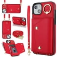 thumbnail image 1 of ShellTech for iPhone 14 Plus Wallet Case with Cross Body Chain,Zipper Case Cover with Coin Pocket Lanyard,Red, 1 of 10