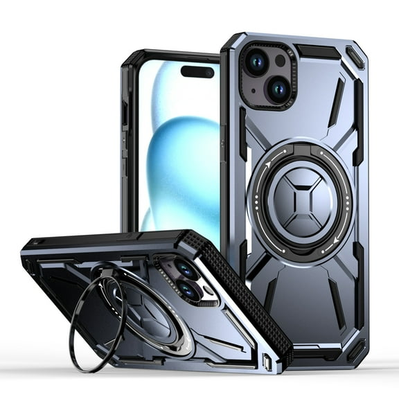 ShellTech for iPhone 14 Plus case with MagSafe compatibility and a 360-degree rotatable ring stand feature,Purple