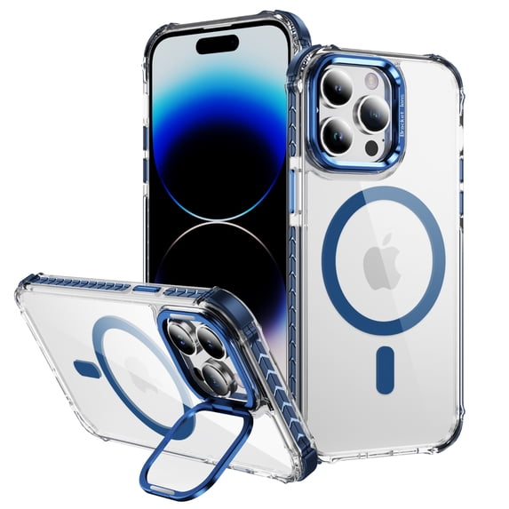 ShellTech for iPhone 14 Pro Max Case with Screen Protector Compatible,Military-Grade Drop TestedShockproof Slim Fit Magnetic Crystal Cover,Blue