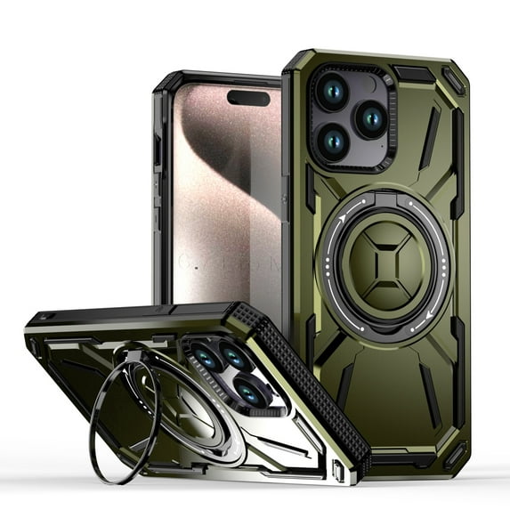 ShellTech for iPhone 14 Pro Max case Compatibe with MagSafe and a 360-degree rotatable ring stand feature,Green