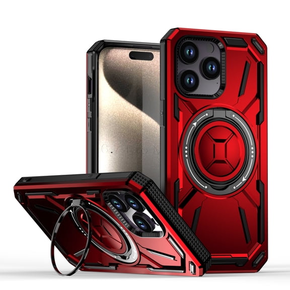 ShellTech for iPhone 14 Pro Max case Compatibe with MagSafe and a 360-degree rotatable ring stand feature,Red