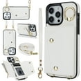 thumbnail image 1 of ShellTech for iPhone 14 Pro Wallet Case with Cross Body Chain,Zipper Case Cover with Coin Pocket Lanyard,White, 1 of 10