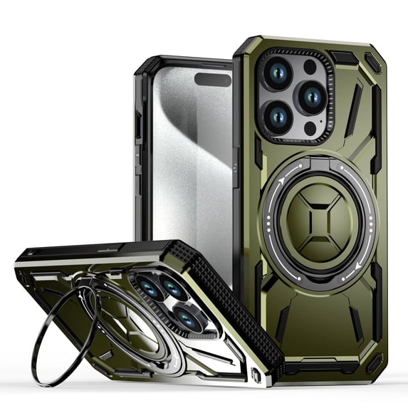 ShellTech for iPhone 14 Pro case Compatibe with Mag Safe compatibility and a 360-degree rotatable ring stand feature,Green