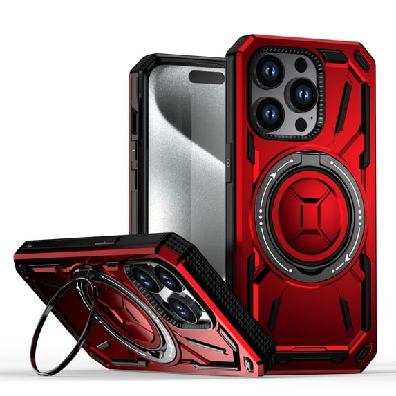 ShellTech for iPhone 14 Pro case Compatibe with Mag Safe compatibility and a 360-degree rotatable ring stand feature,Red