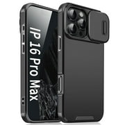 ShellTech for iPhone 15 Pro Max Case, Shockproof Sliding Lens Cover Protection Military Grade Phone Case Wireless Charging ,Black