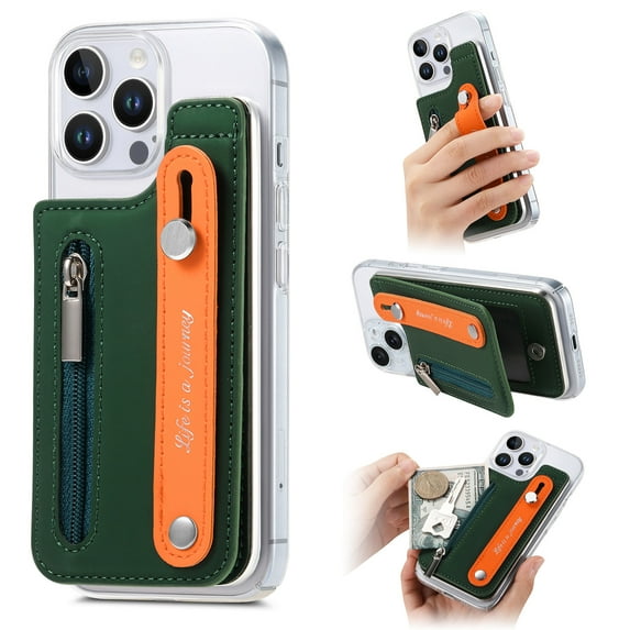 ShellTech for iPhone 15 Pro Max Wallet Case Cover Slim Stand Credit Card Holder Slot TPU Hand Strap for iPhone15 Pro Max Case Women Men,Darkgreen