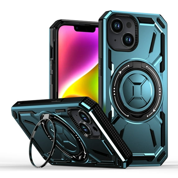 ShellTech for iPhone 15 case Compatibe with Mag Safe compatibility and a 360-degree rotatable ring stand feature,Blue