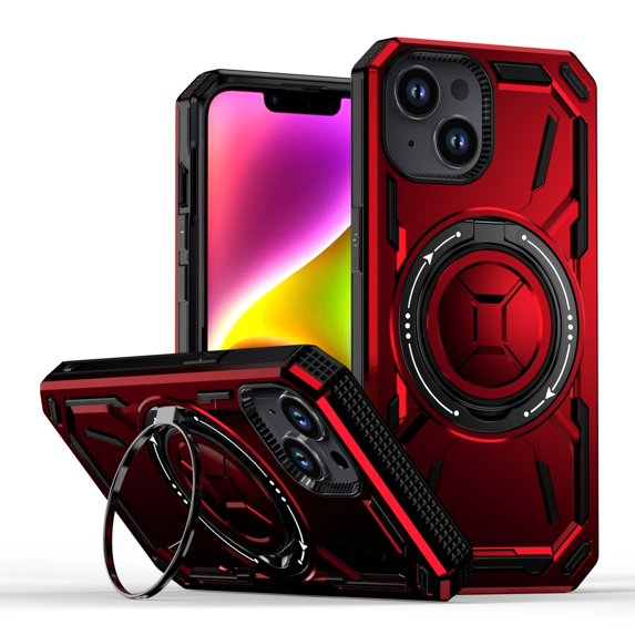 ShellTech for iPhone 15 case Compatibe with Mag Safe compatibility and a 360-degree rotatable ring stand feature,Red