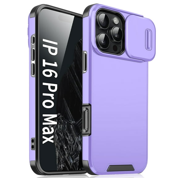 ShellTech for iPhone 16 Case, Shockproof Sliding Lens Cover Protection Military Grade Phone Case Wireless Charging ,Purple