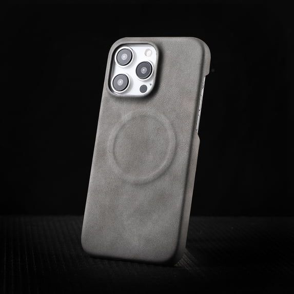 ShellTech for iPhone 16 Pro Magnetic Retro Leather+TPU Case Support Wireless Charging Shockproof Business Phone Cover Slim Lightweight,Gray