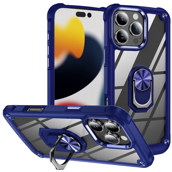 ShellTech for iPhone 16 Pro Max Case Crystal Clear Cover Anti-Yellow Heavy Duty Acrylic Protective Phone Case with Magnetic Kickstand,Blue