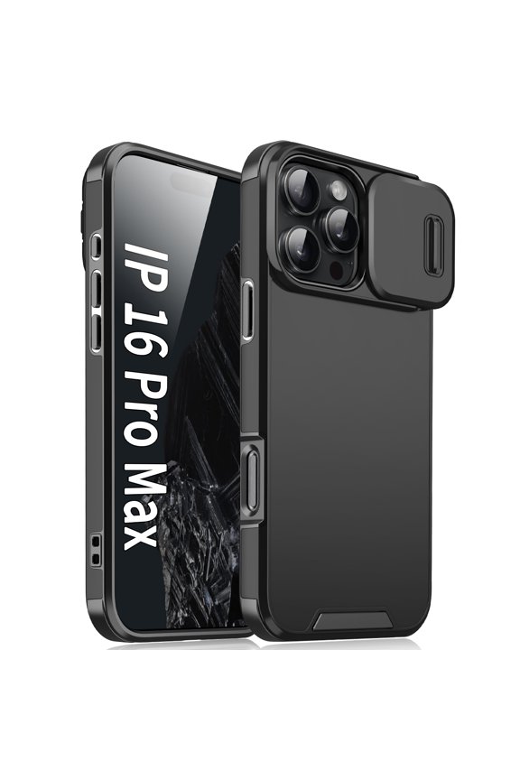 for iPhone 16 Pro Max Case, Shockproof Sliding Lens Cover Protection Military Grade Phone Case Wireless Charging ,Black