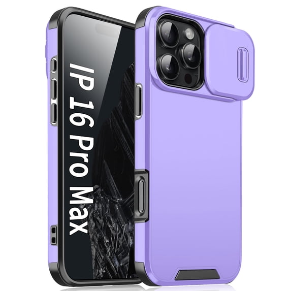 ShellTech for iPhone 16 Pro Max Case, Shockproof Sliding Lens Cover Protection Military Grade Phone Case Wireless Charging ,Purple