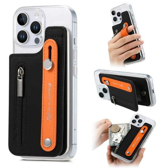 ShellTech for iPhone 16 Wallet Case Cover Slim Stand Credit Card Holder Slot TPU Hand Strap for iPhone16 Case Women Men,Black