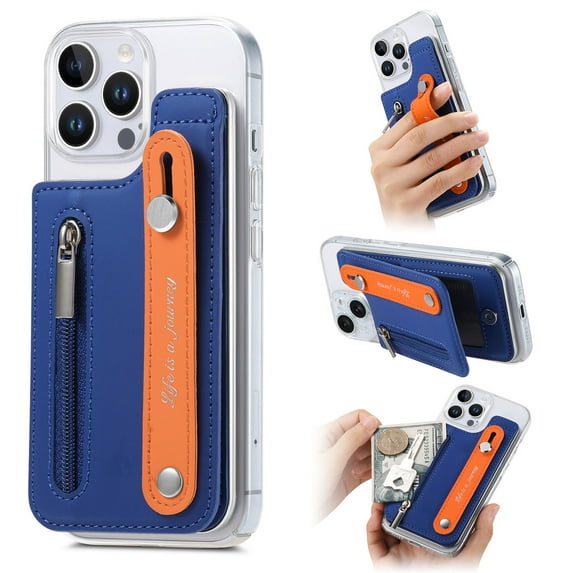 ShellTech for iPhone 16 Wallet Case Cover Slim Stand Credit Card Holder Slot TPU Hand Strap for iPhone16 Case Women Men,Blue